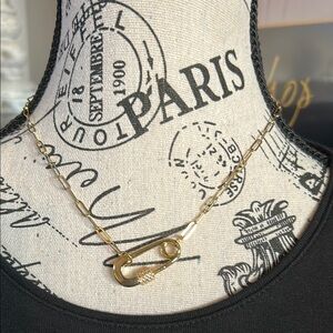 Gold Paperclip and Faux Diamond Chain Necklace